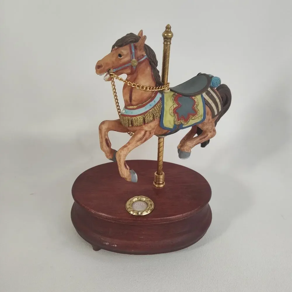 Vintage 1991 Hallmark Galleries Charles Looff Wood Brass Carousel Horse Figurine